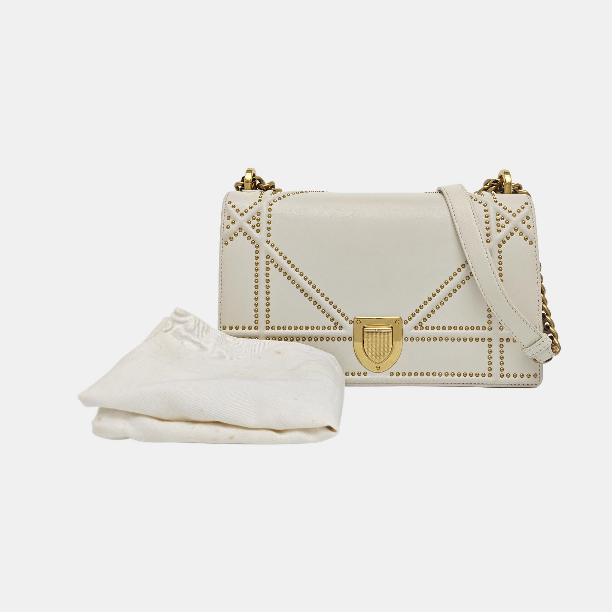 Diorama Medium Cannage Calfskin White