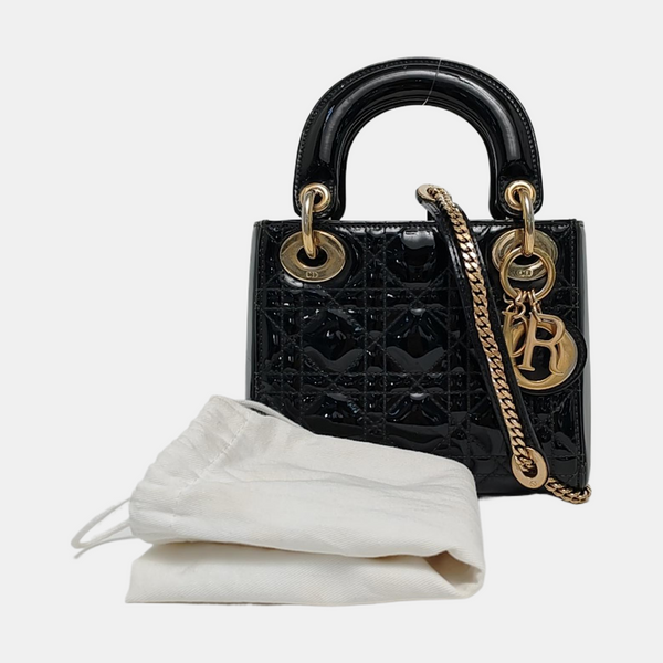 Lady Dior Mini Quilted Patent Leather Black