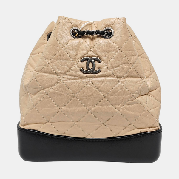 GABRIELLE Small Quilted Calfskin Beige