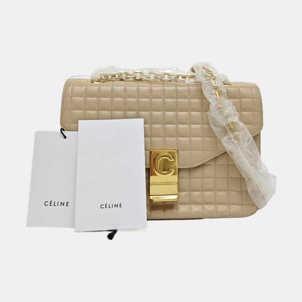 Authenticated pre-owned  C Medium Quilted Calfskin Beige - Shoulder Bag at Looply