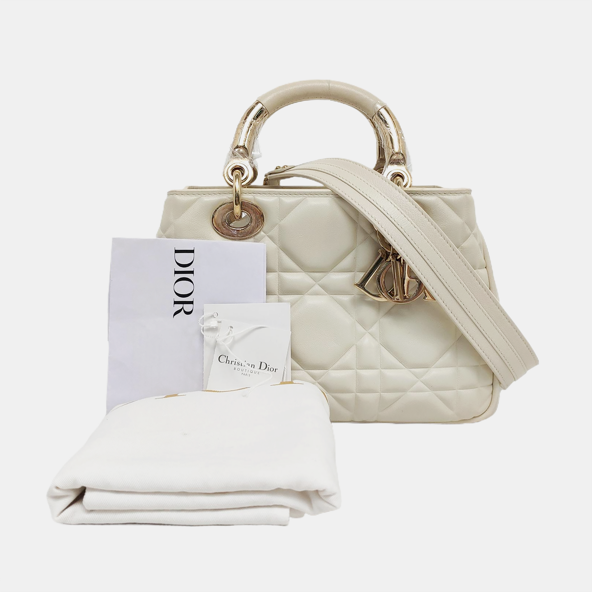Lady 95.22 Small Cannage Calfskin White