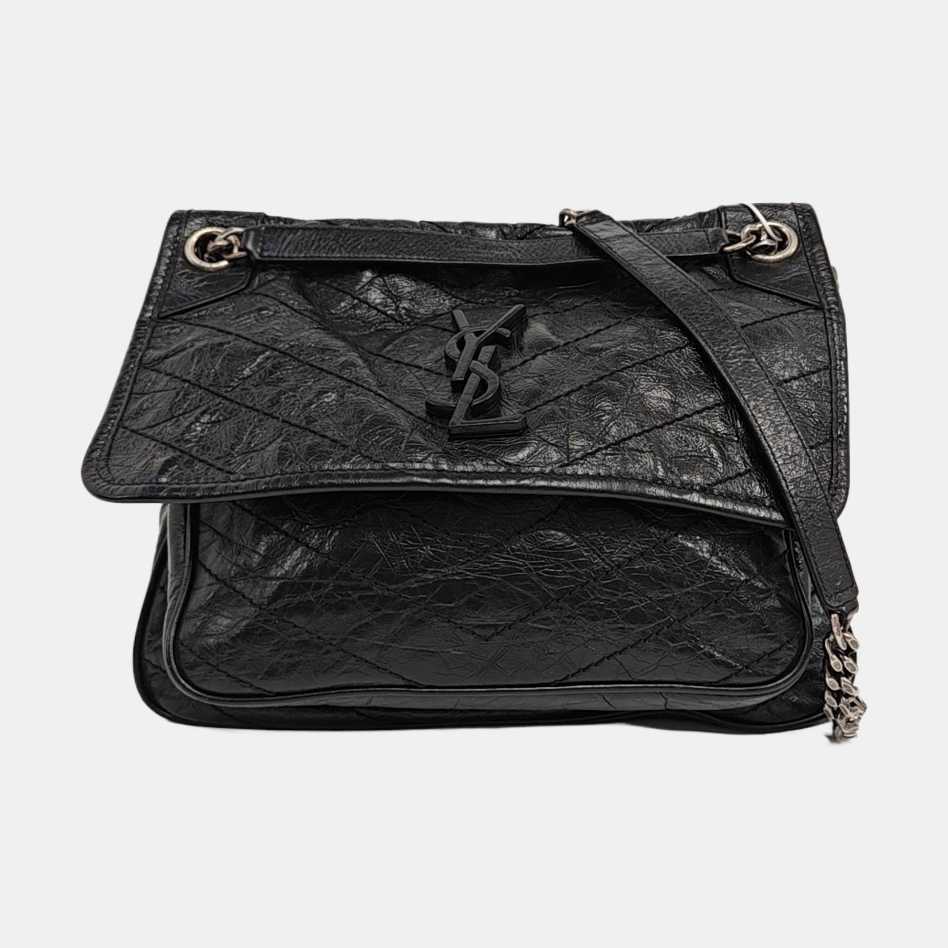 NIKI Medium Chevron Calfskin Black