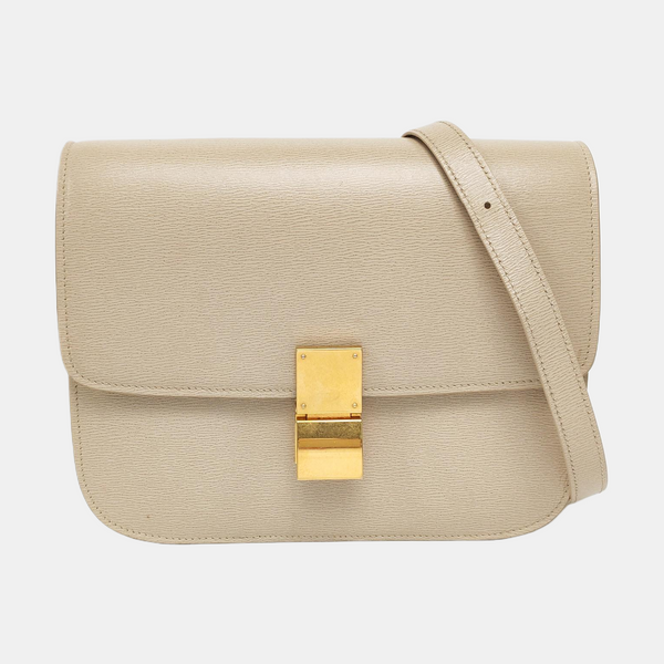 Authenticated pre-owned  CLASSIC BOX Medium Calfskin Beige - Shoulder Bag at Looply