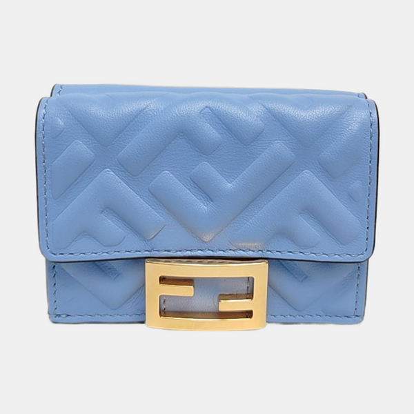 Trifold Large Lambskin Blue Card Holder