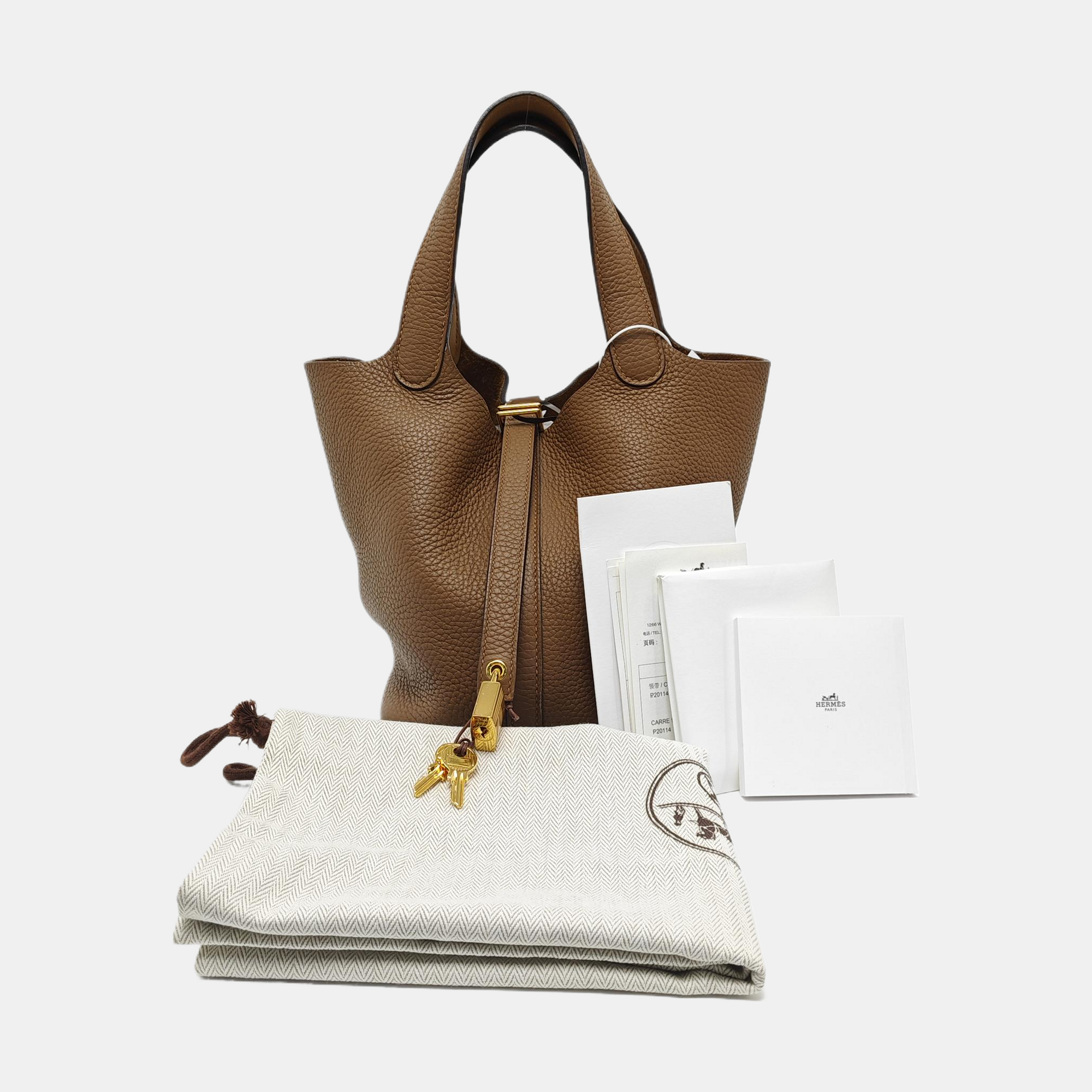 Authenticated pre-owned  Picotin Lock 18 Clemence Brown - Bucket Bag at Looply