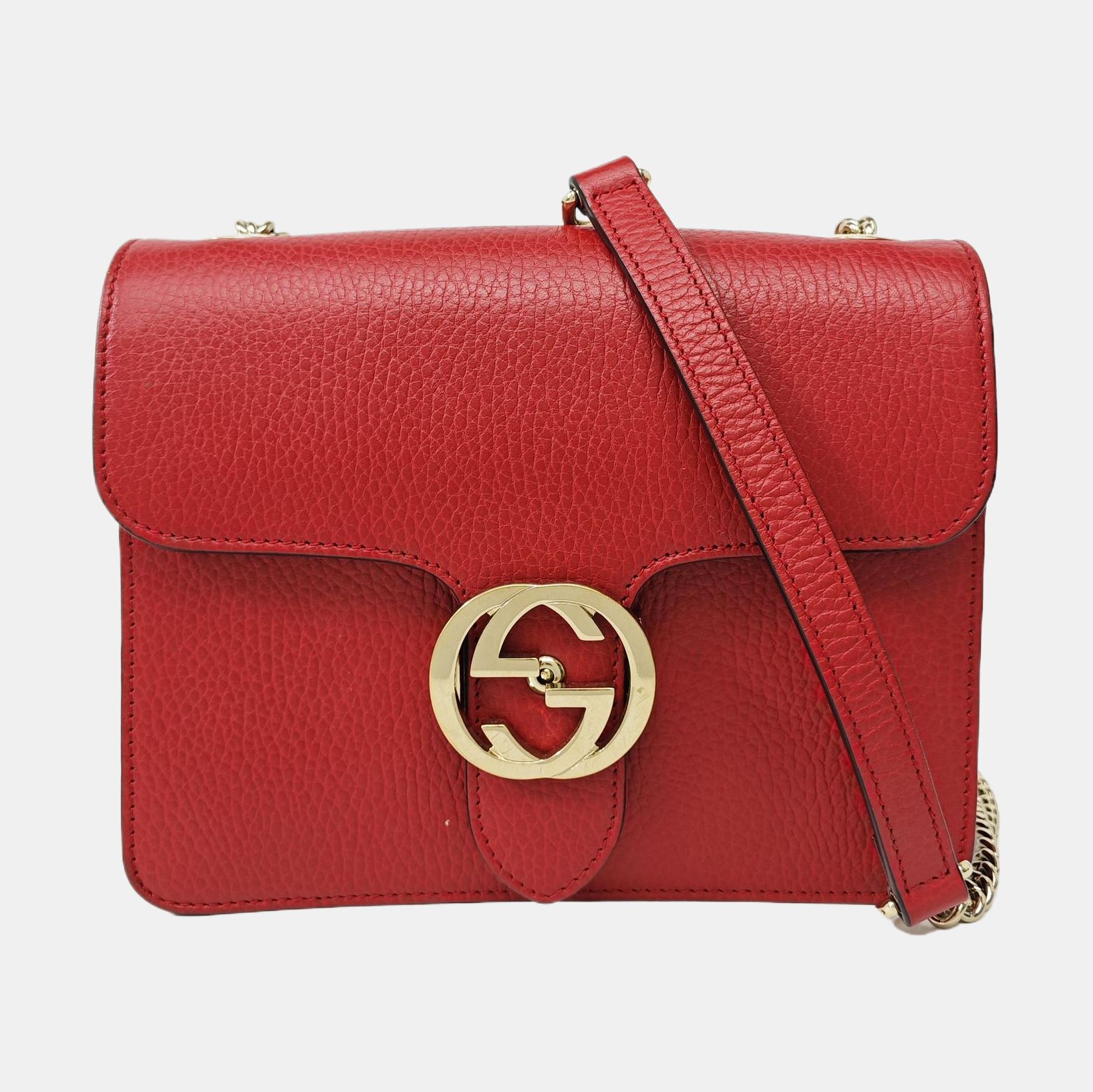 Interlocking G Small Calfskin Red