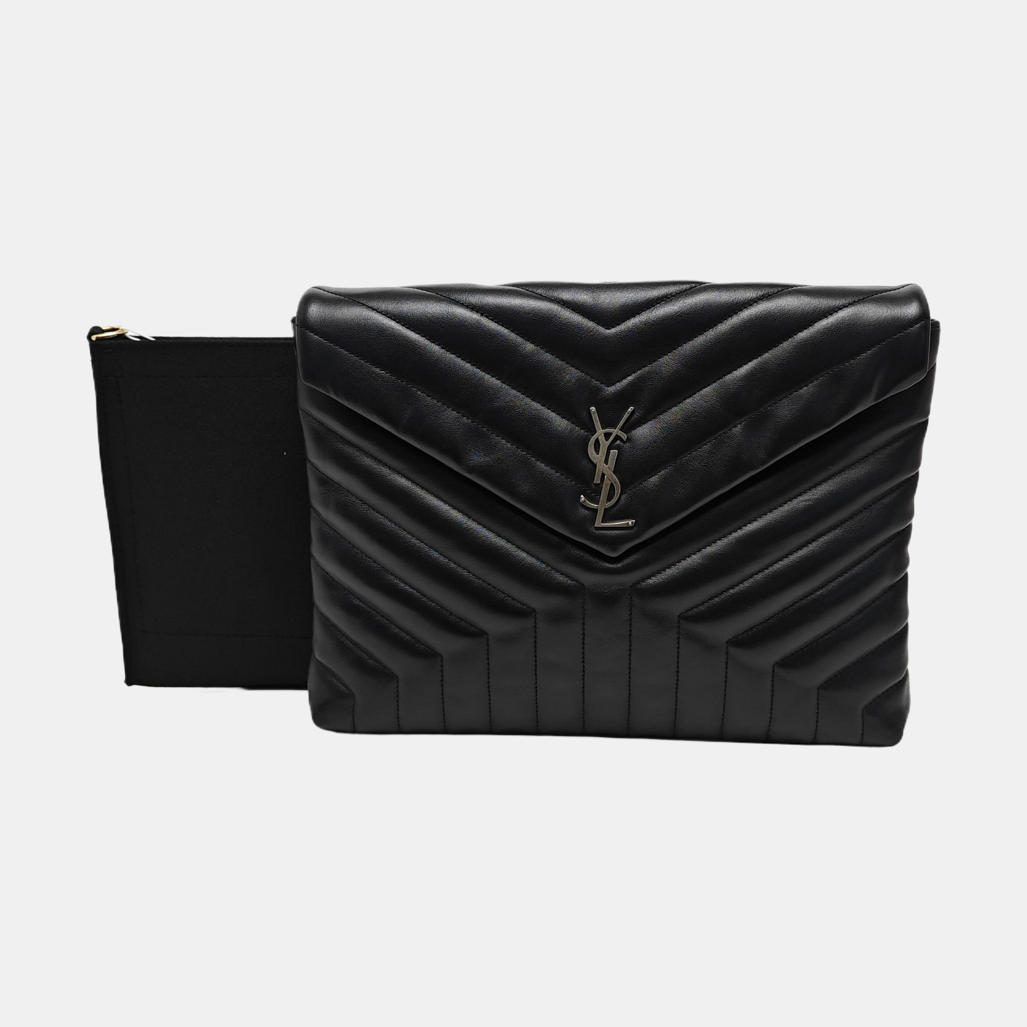 Chevron Calfskin Clutch Black