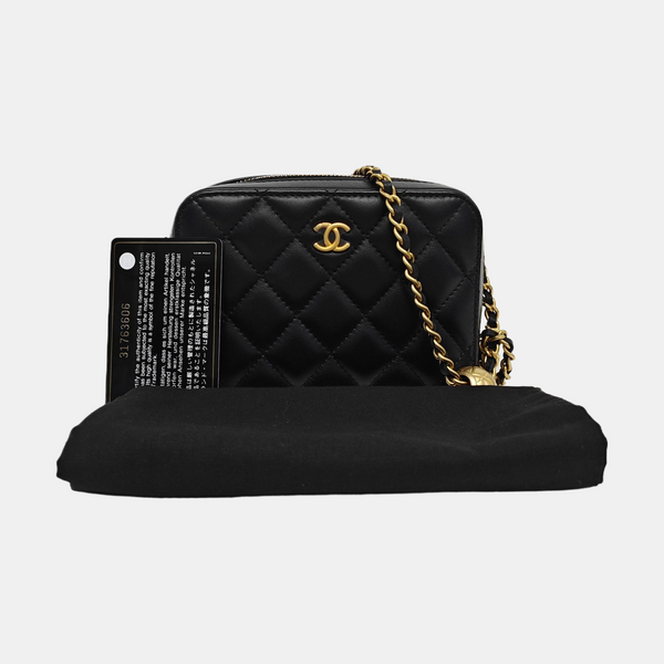 Quilted Lambskin Shoulder Bag Black