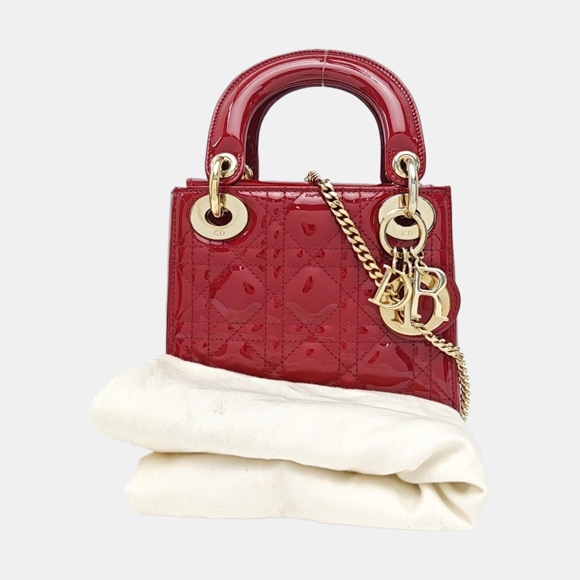 Lady Dior Mini Cannage Patent Leather Red