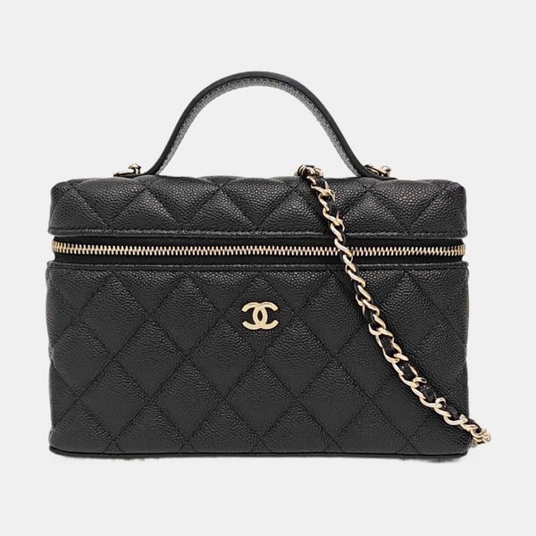 Quilted Grained Calfskin Shoulder Bag Black
