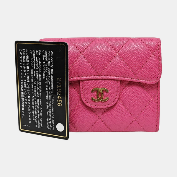 Authenticated pre-owned  CLASSIC FLAP Quilted Grained Calfskin Pink Card Holder - Wallet at Looply