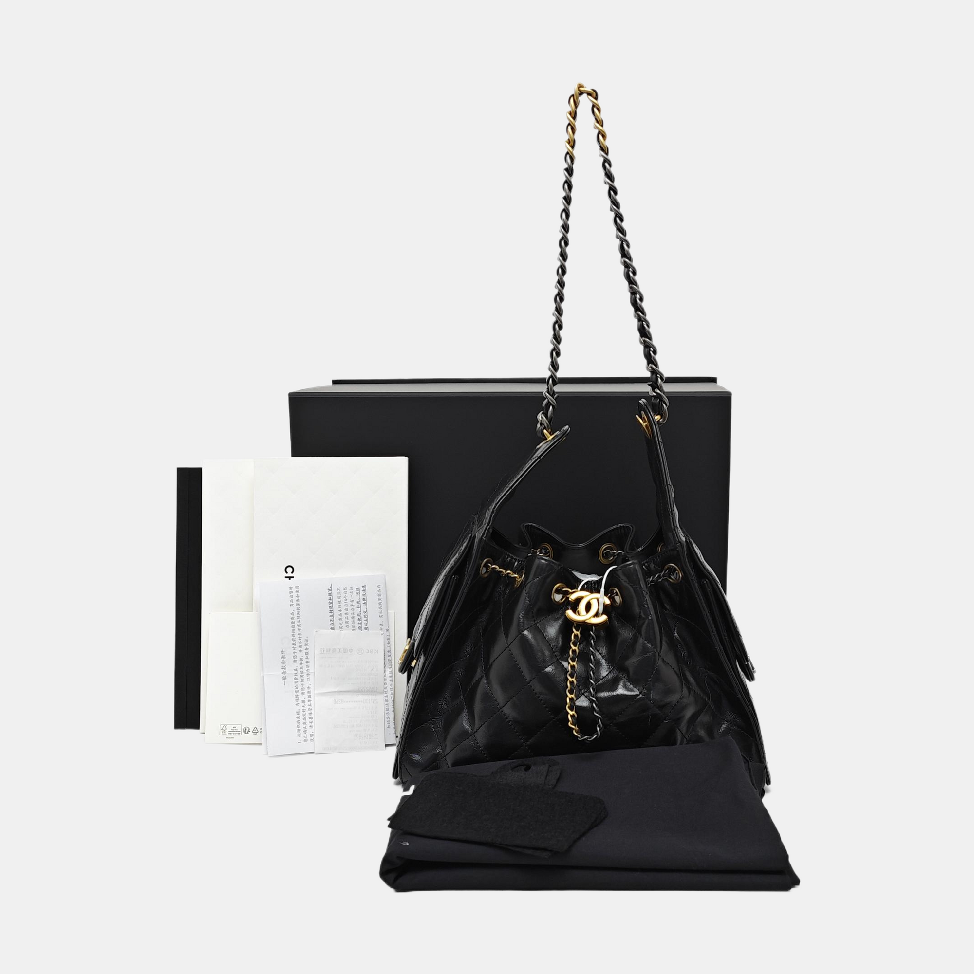 CHANEL 25 Small Quilted Waxed Cafskin Black