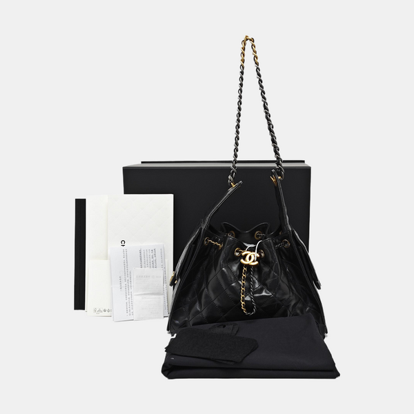 CHANEL 25 Small Quilted Waxed Cafskin Black
