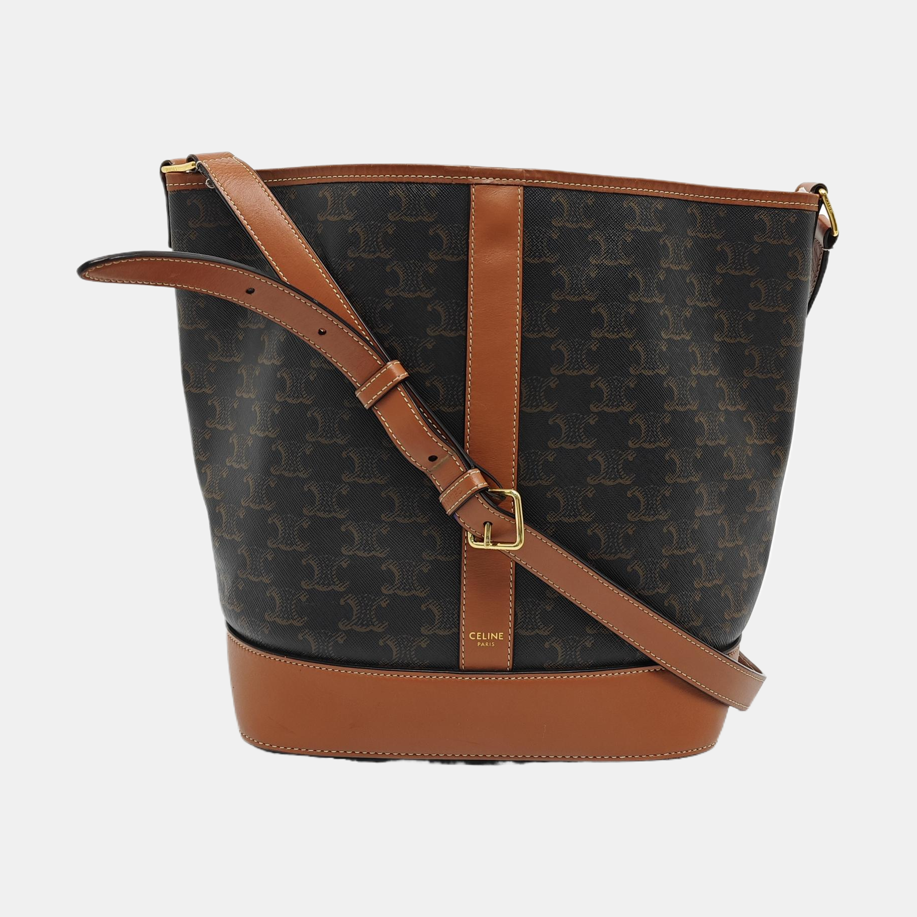 Authenticated pre-owned  TRIOMPHE CANVAS Medium Coated Canvas Brown - Bucket Bag at Looply