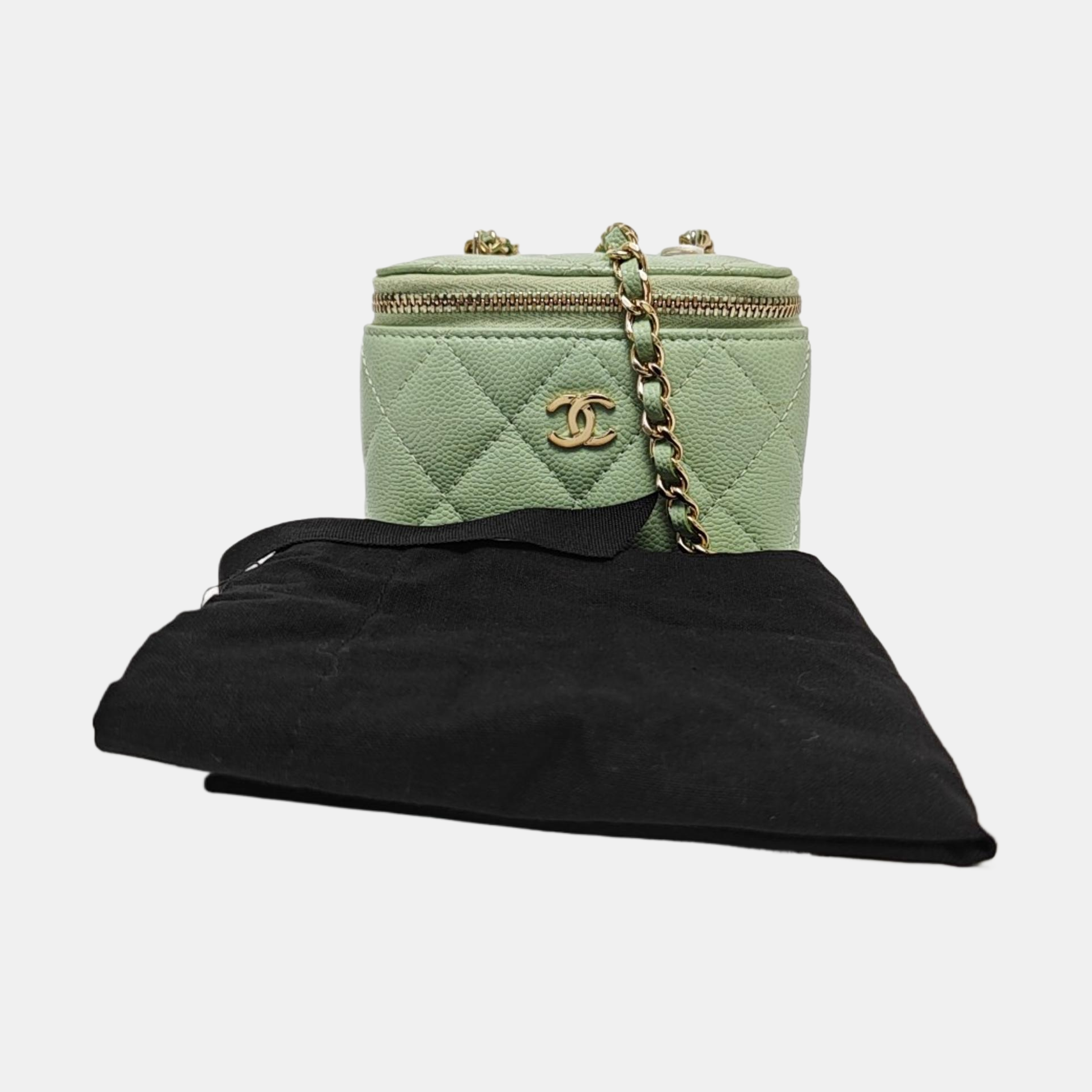 VANITY CASE Mini Quilted Grained Calfskin Green