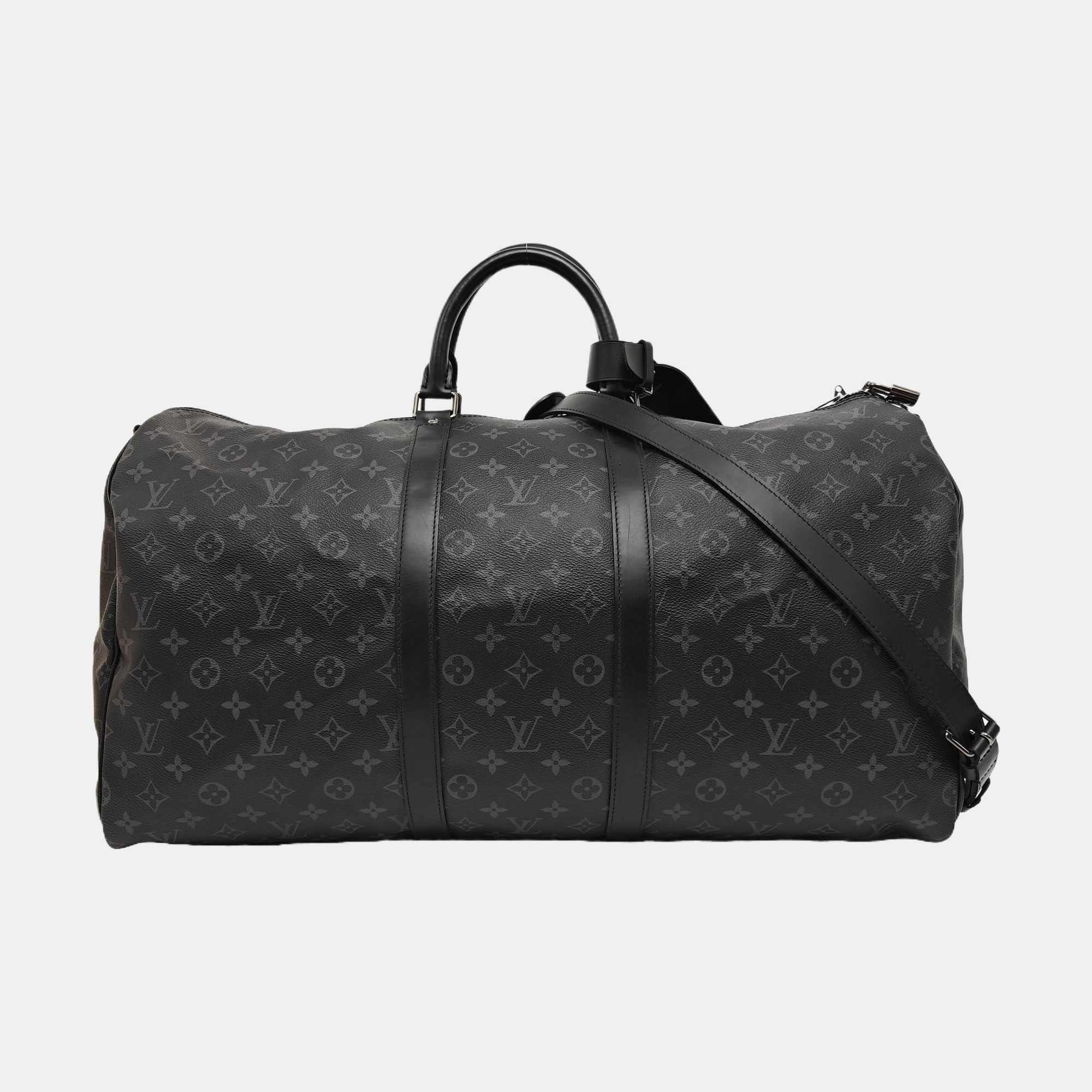 KEEPALL 55 Monogram Coated Canvas Black