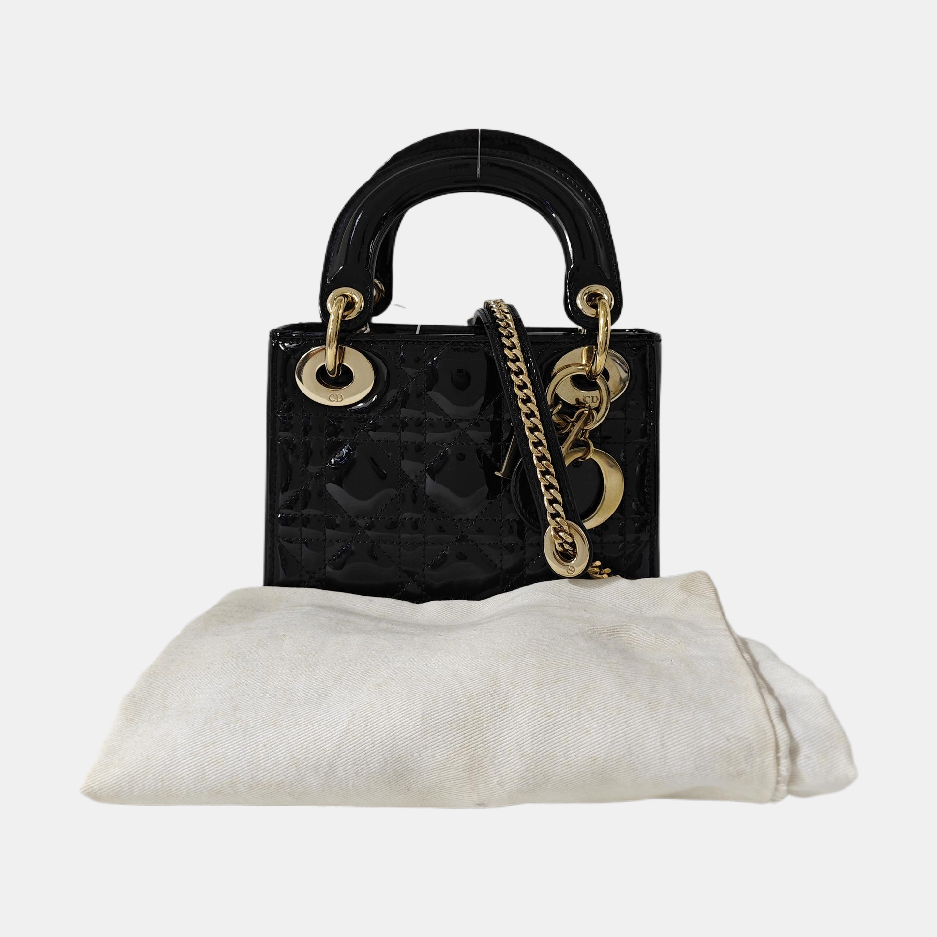 Lady Dior Mini Cannage Patent Leather Black