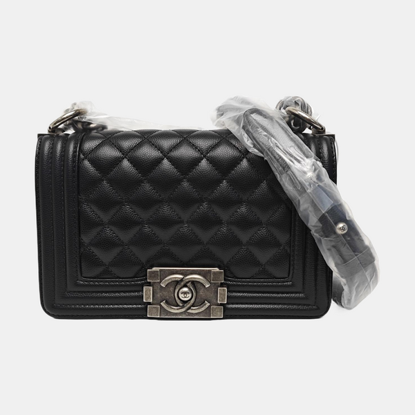 BOY CHANEL Small Quilted Grained Calfskin Black