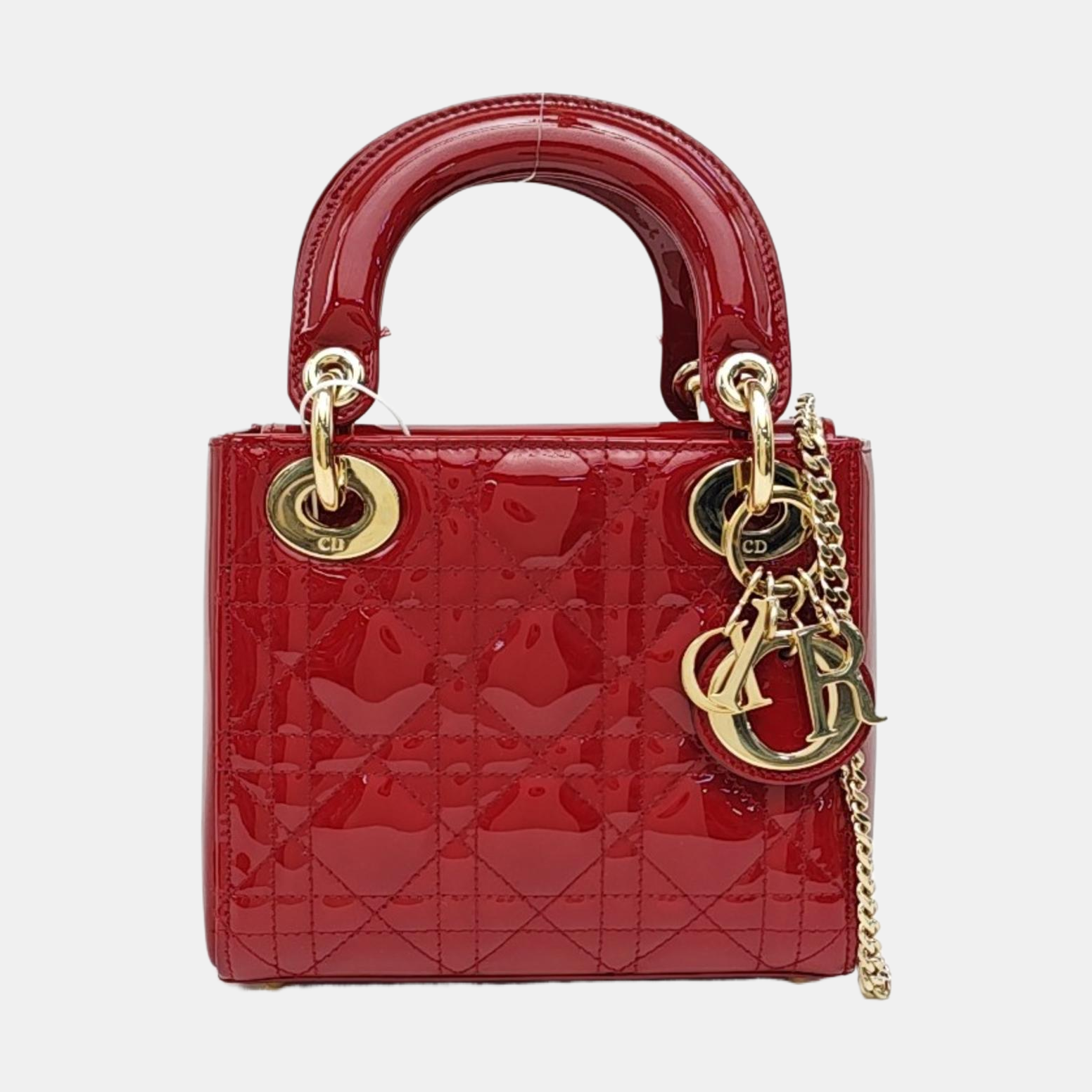 Lady Dior Mini Cannage Patent Leather Red