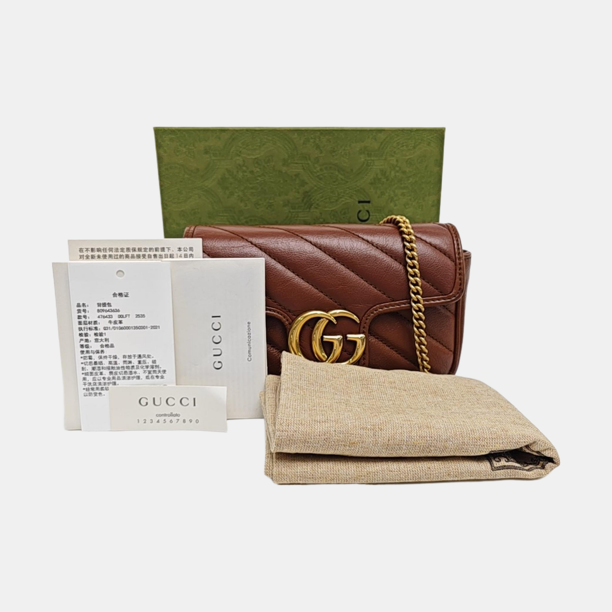 GG Marmont Mini Quilted Calfskin Brown