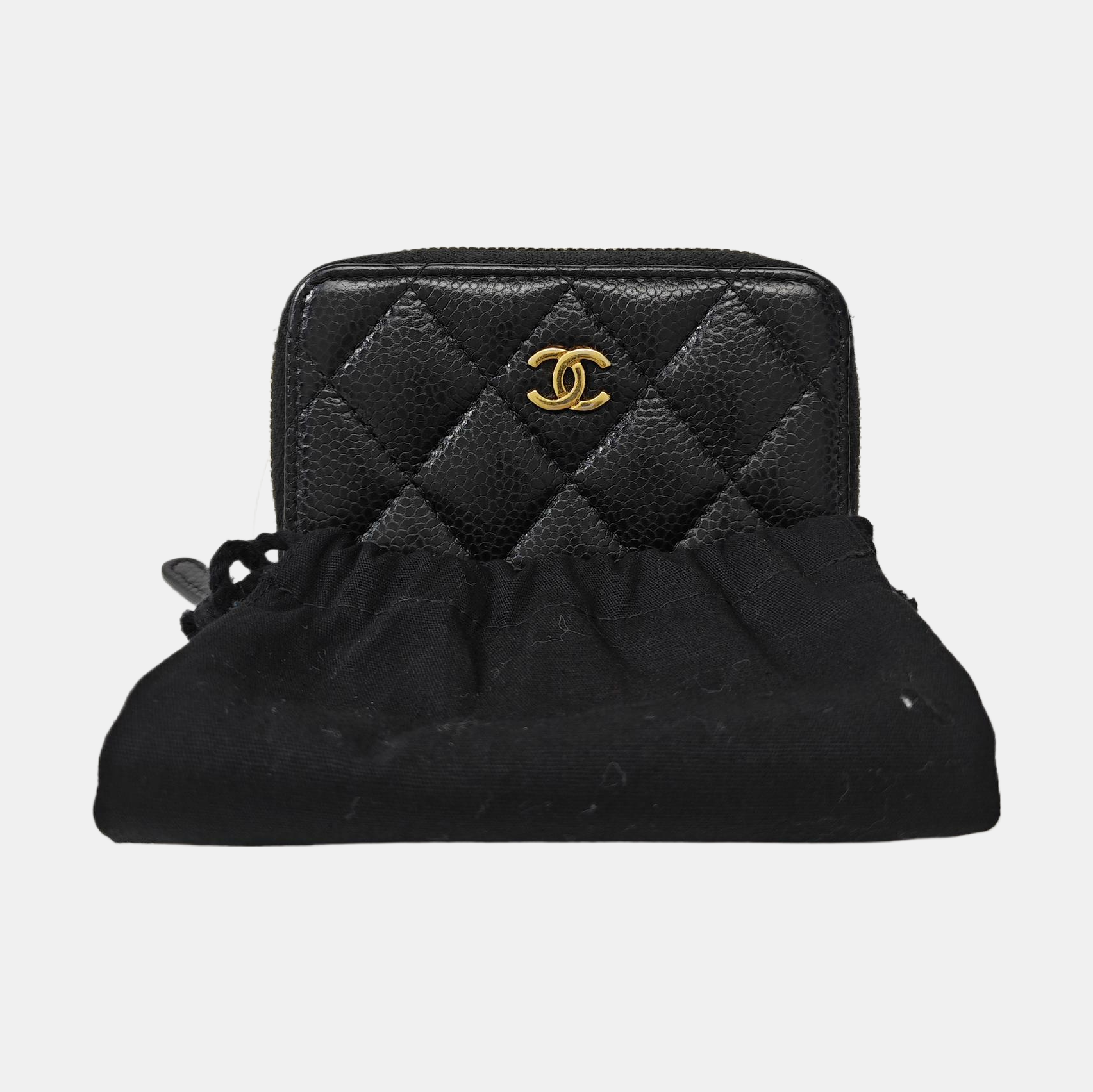 Quilted Grained Calfskin Card Holder Black