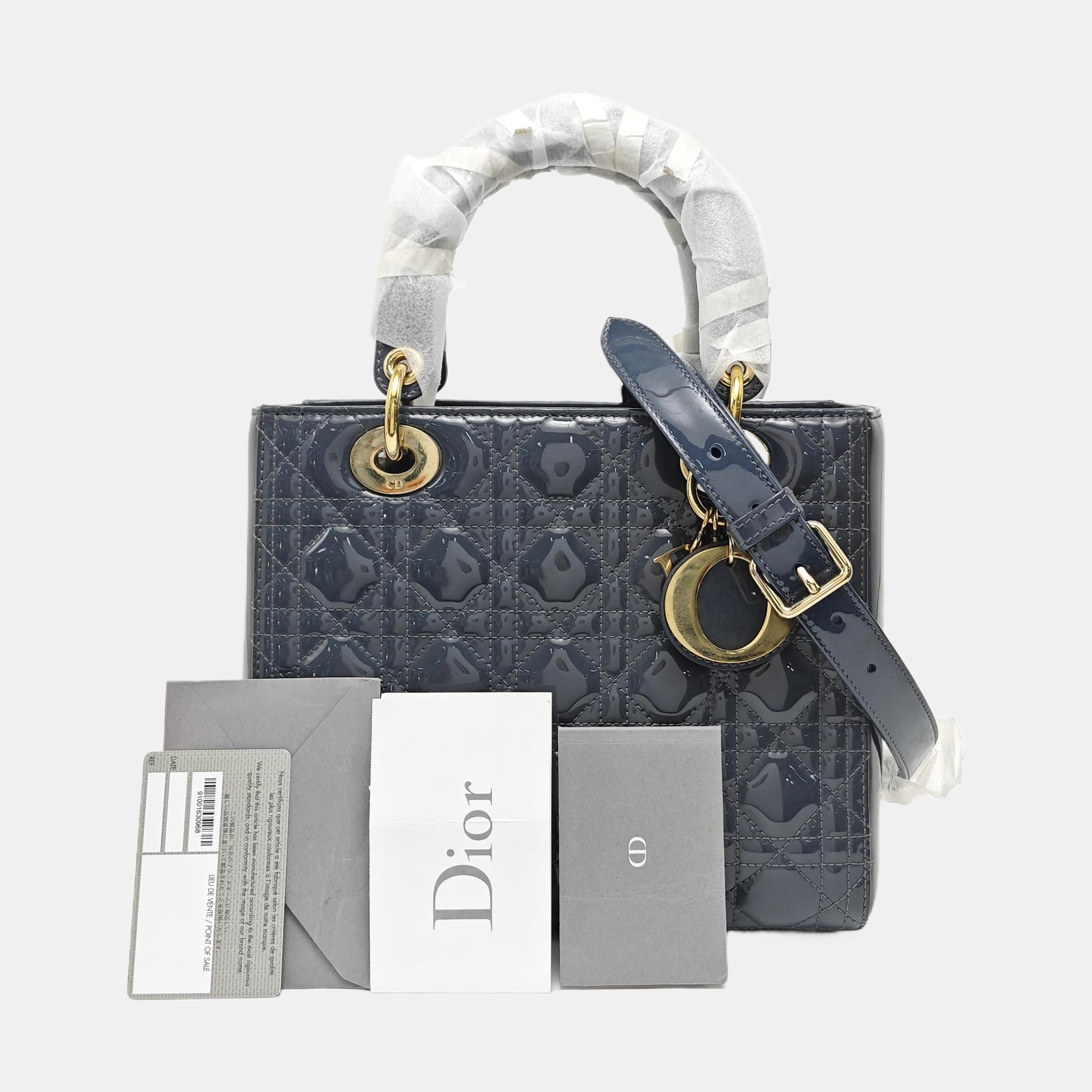 Lady Dior Medium Cannage Patent Leather Blue