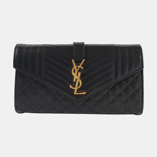 Chevron Calfskin Wallet Large Black