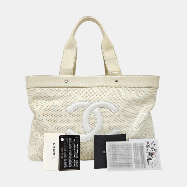 Quilted Lambskin Tote Bag White