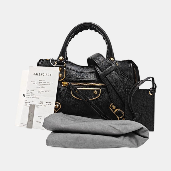 Classic Metallic Edge City Mini Lambskin Black