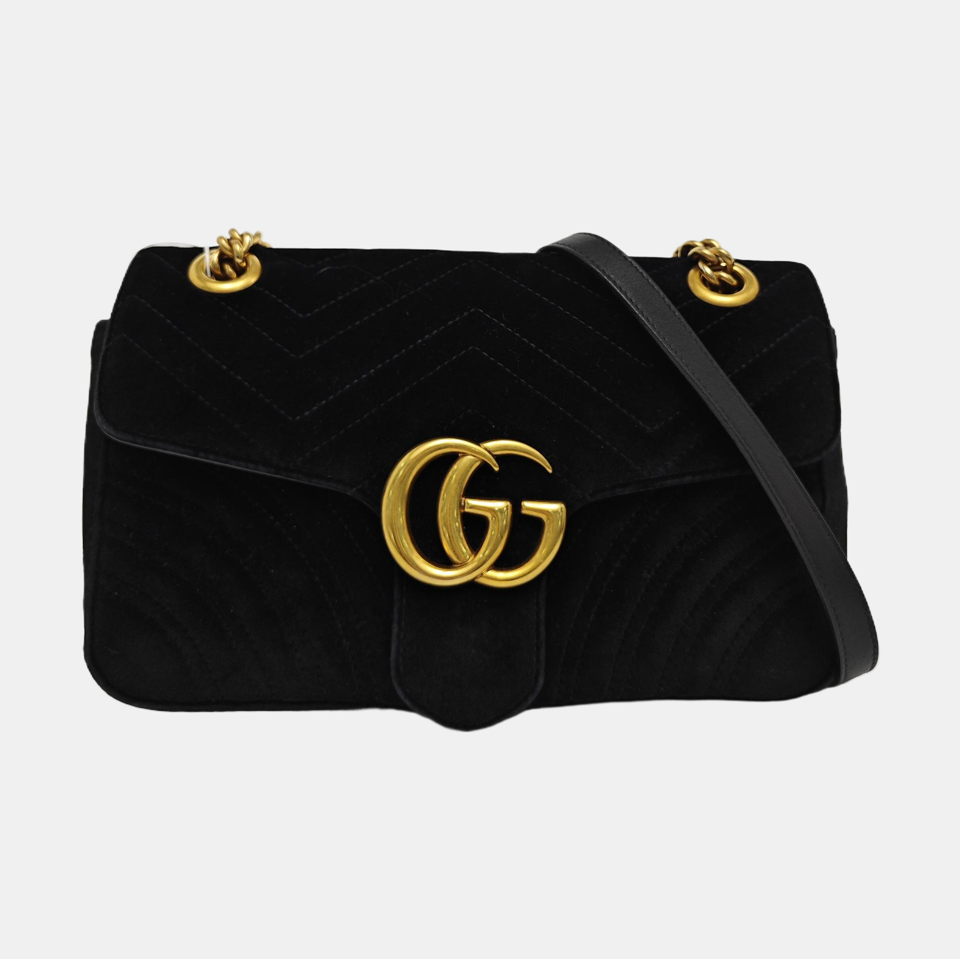 GG Marmont Medium Quilted Velvet Black