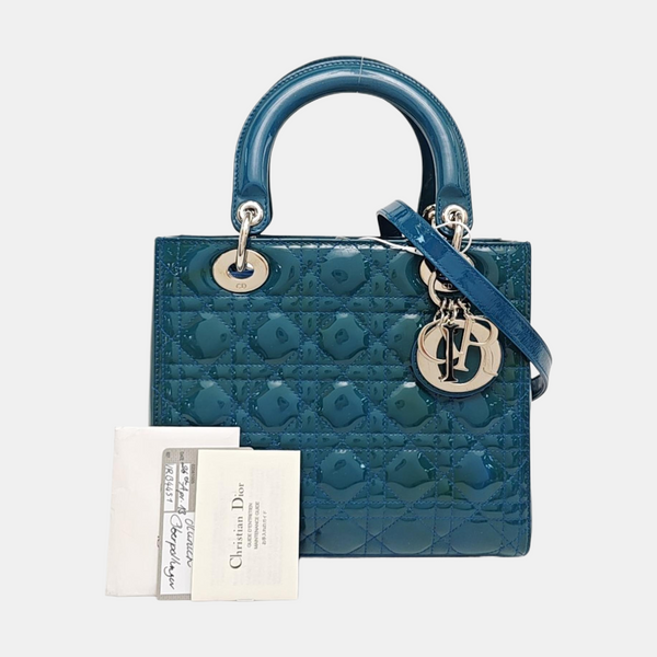 Lady Dior Medium Quilted Patent Leather Green