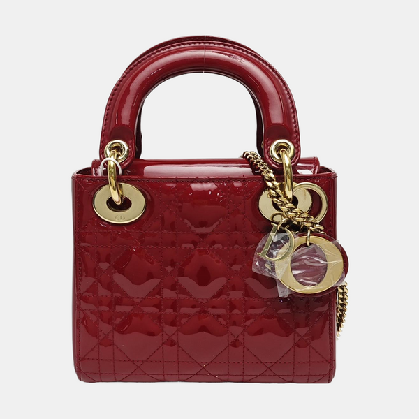 Lady Dior Mini Cannage Patent Calfskin Red
