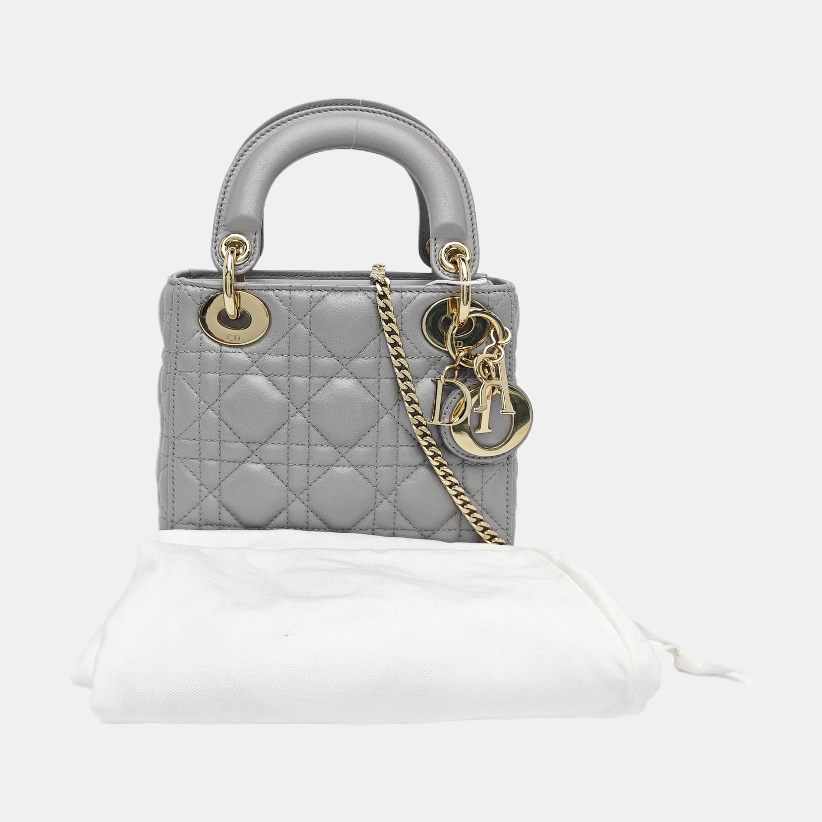 Lady Dior Mini Cannage Lambskin Gray