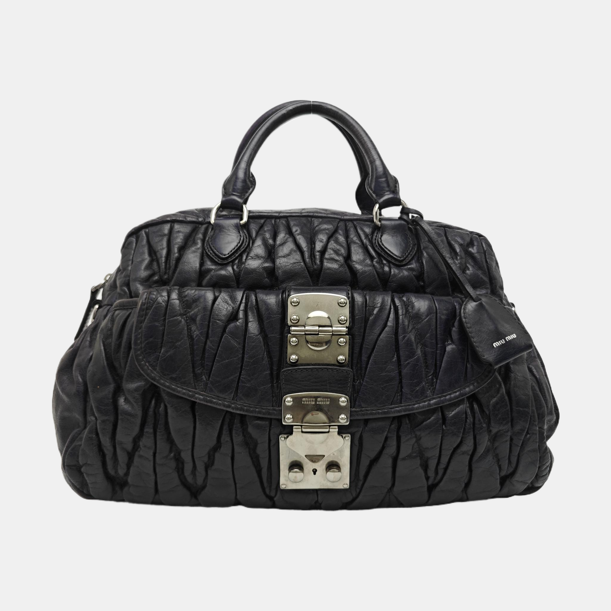Quilted Lambskin Top Handle Bag Blue