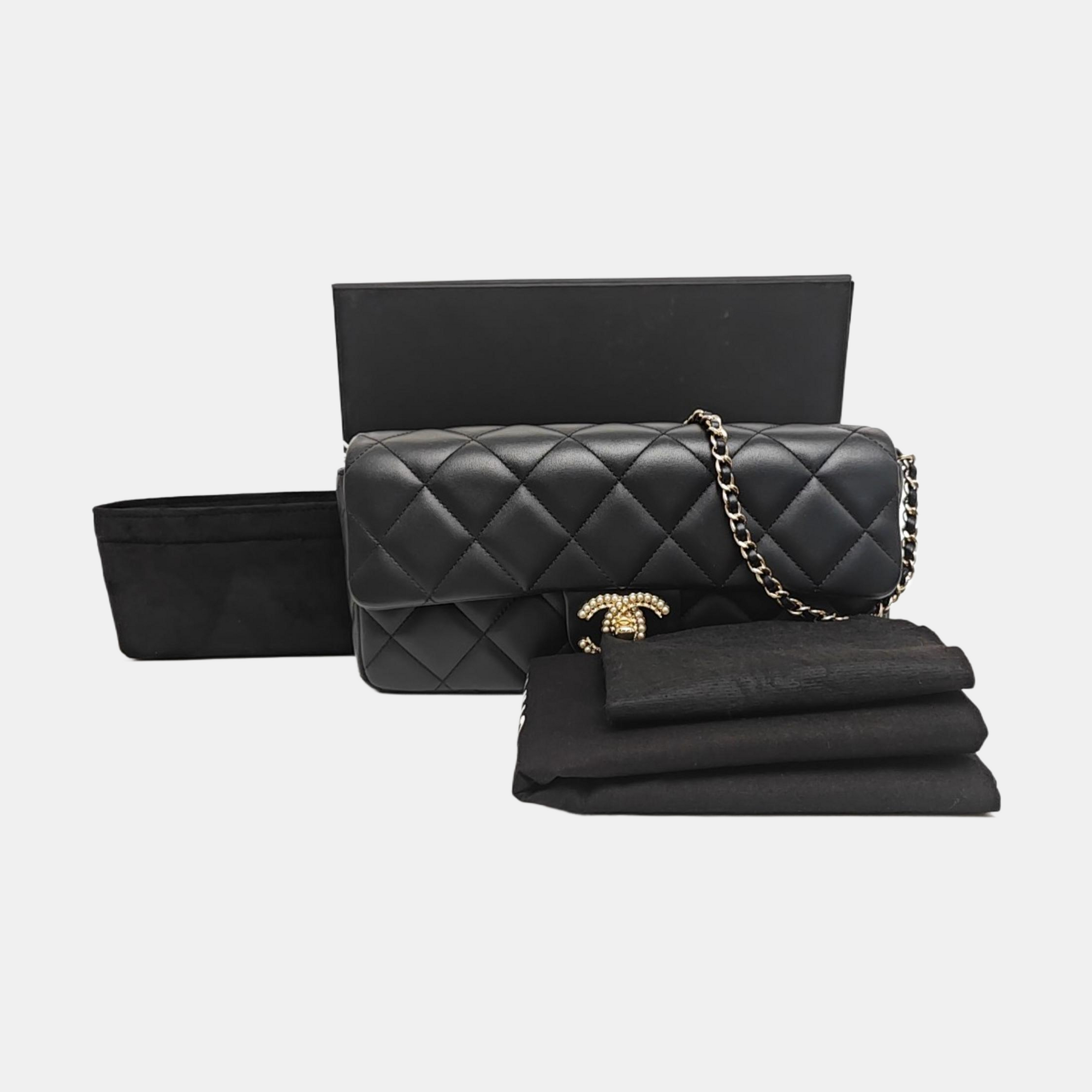 Quilted Lambskin Shoulder Bag Black