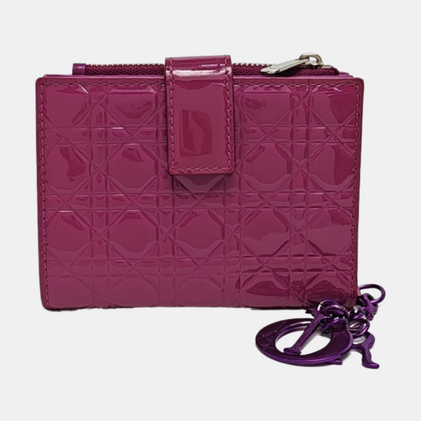 Authenticated pre-owned  Lady Dior Cannage Patent Leather Purple Wallet - Wallet at Looply