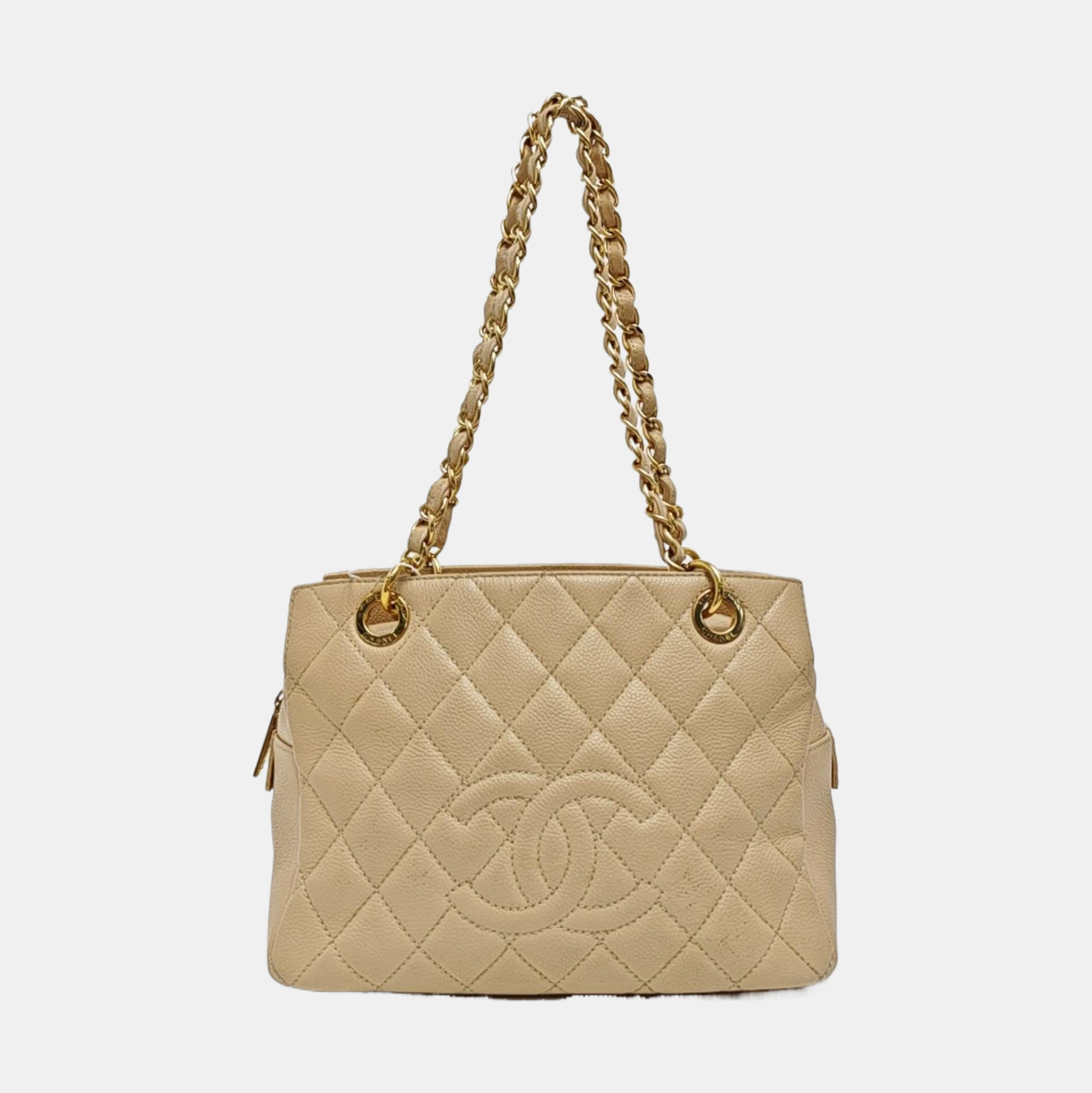 CHANEL PETITE Quilted Grained Calfskin Beige