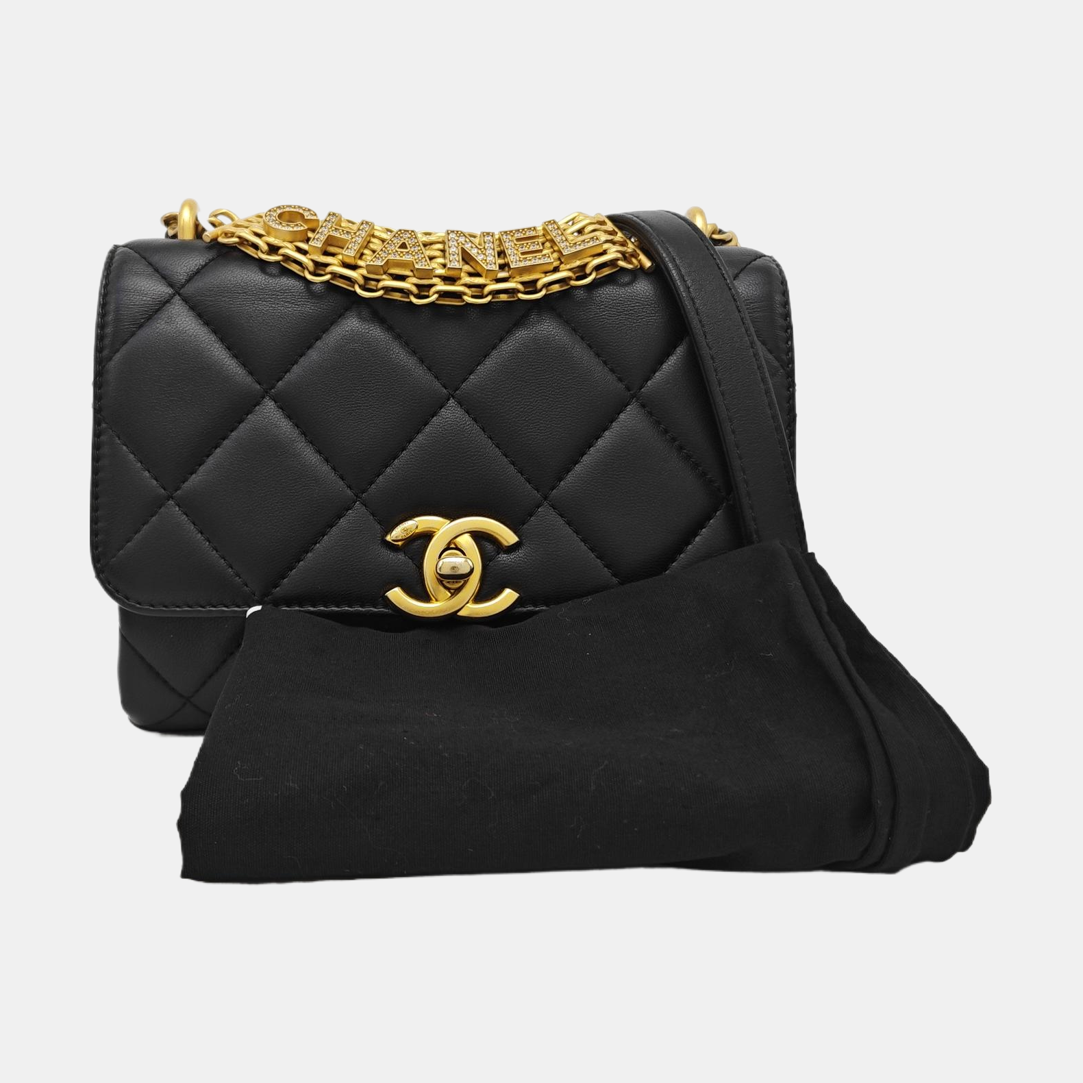 Quilted Lambskin Shoulder Bag Black