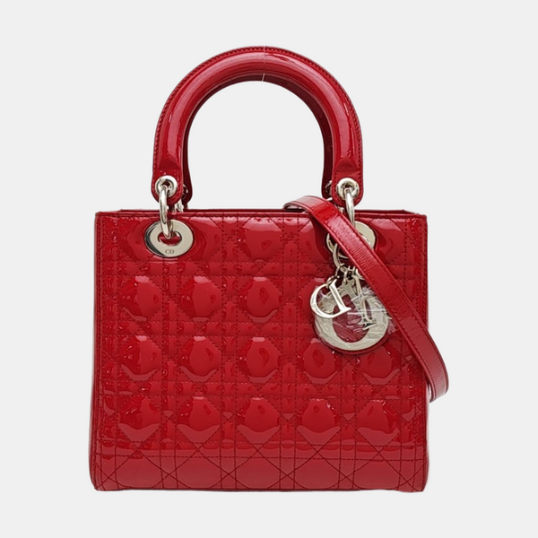 Lady Dior Medium Cannage Patent Leather Red