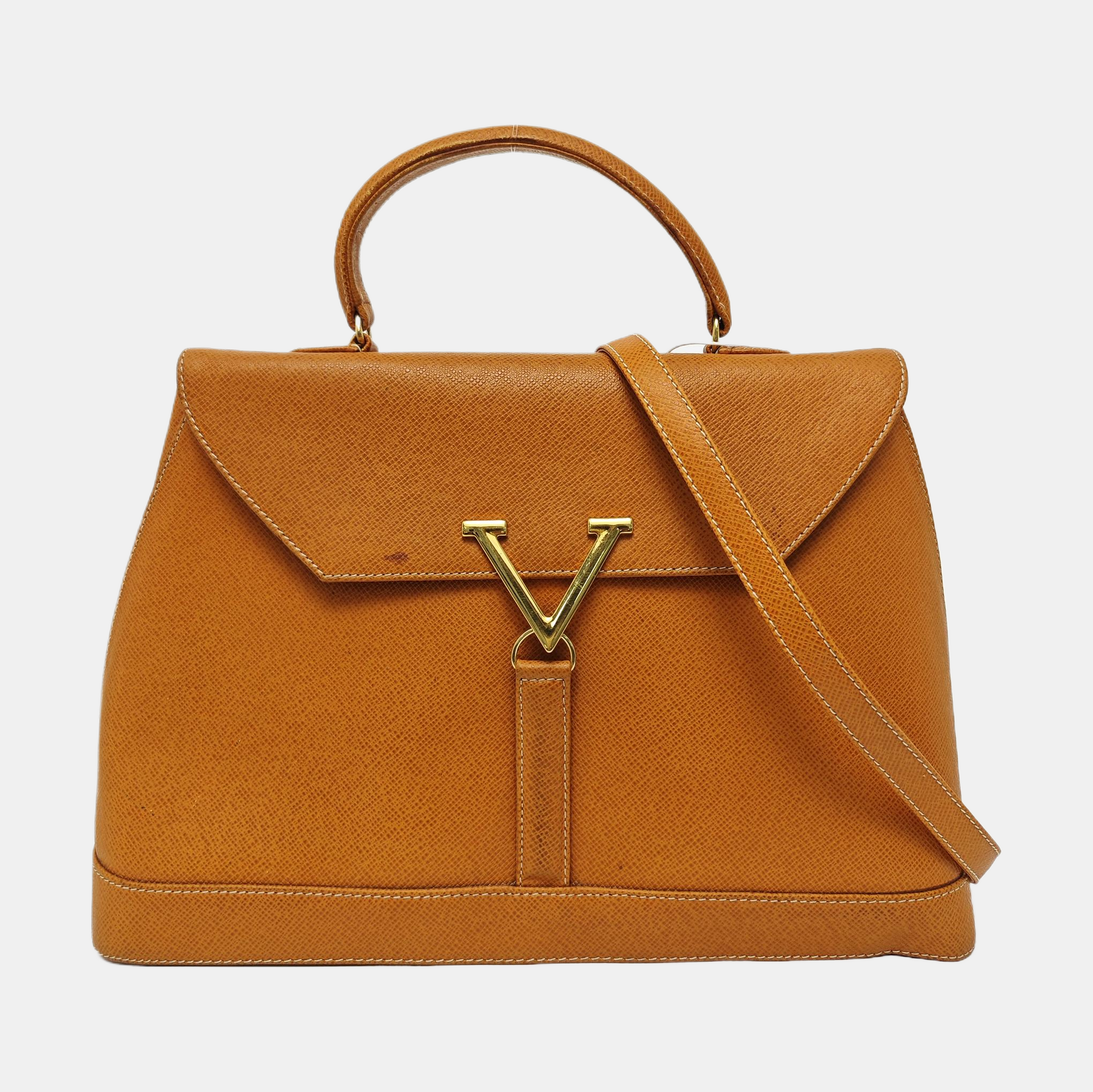Calfskin Top Handle Bag Brown