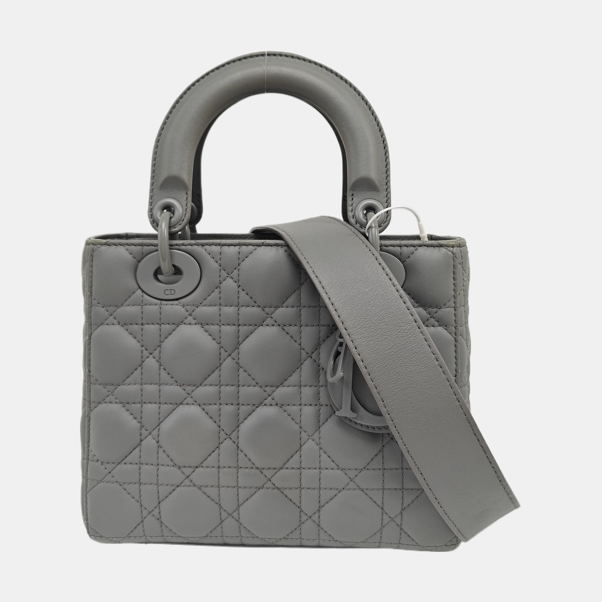 Authenticated pre-owned  Lady Dior Small Quilted Lambskin Grey - Tote Bag at Looply