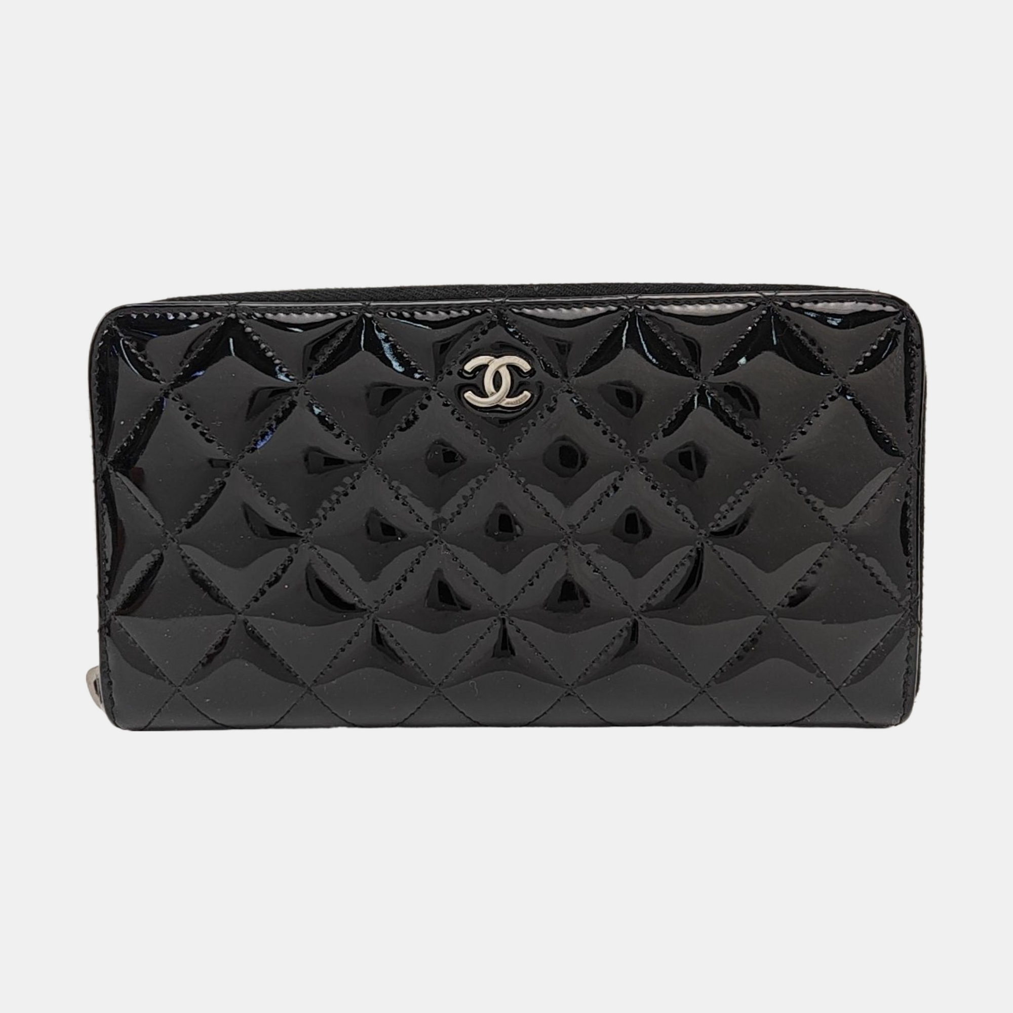 Quilted Patent Leather Wallet Black