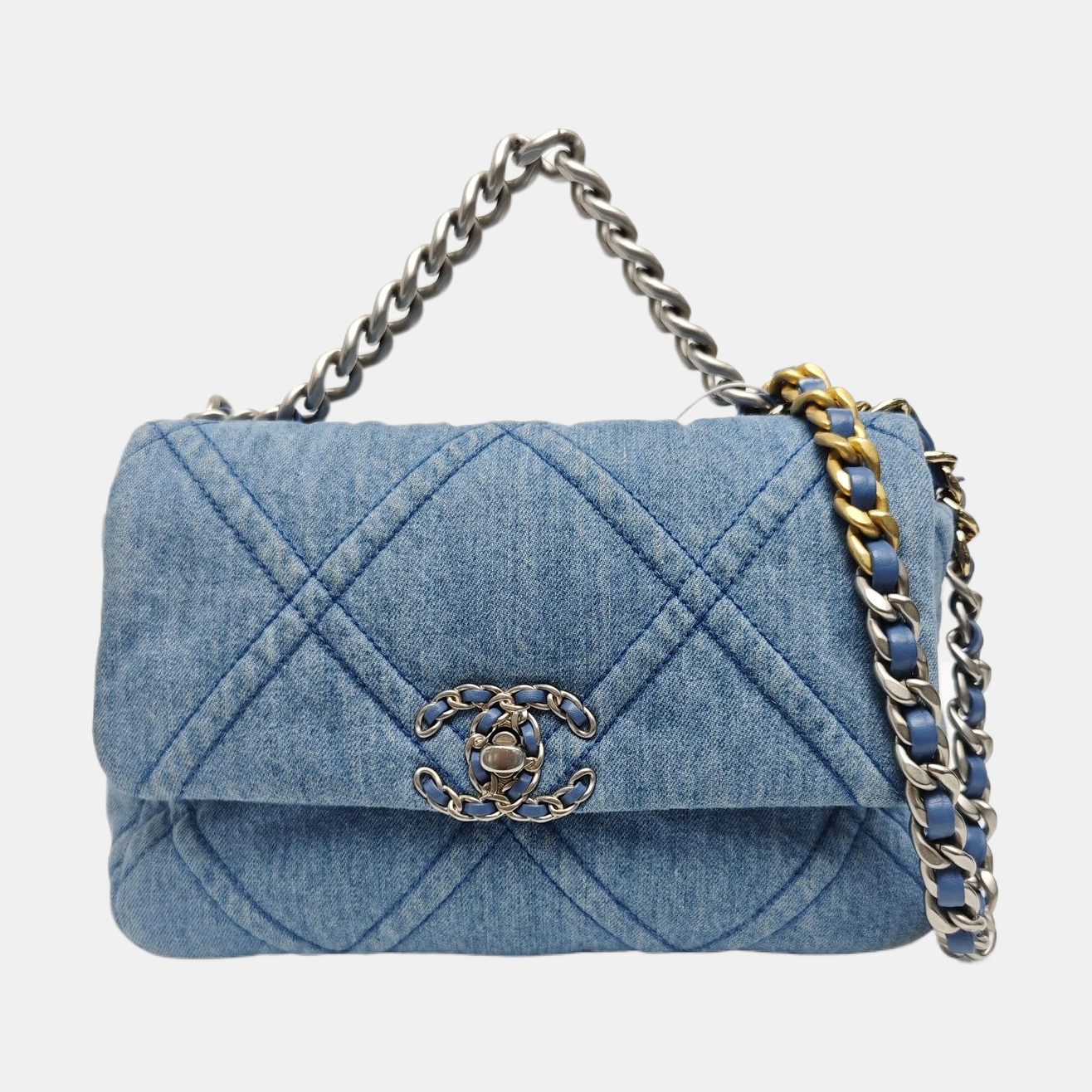 CHANEL 19 Small Quilted Canvas Blue