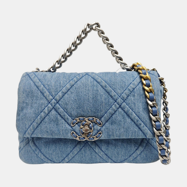 CHANEL 19 Small Quilted Canvas Blue