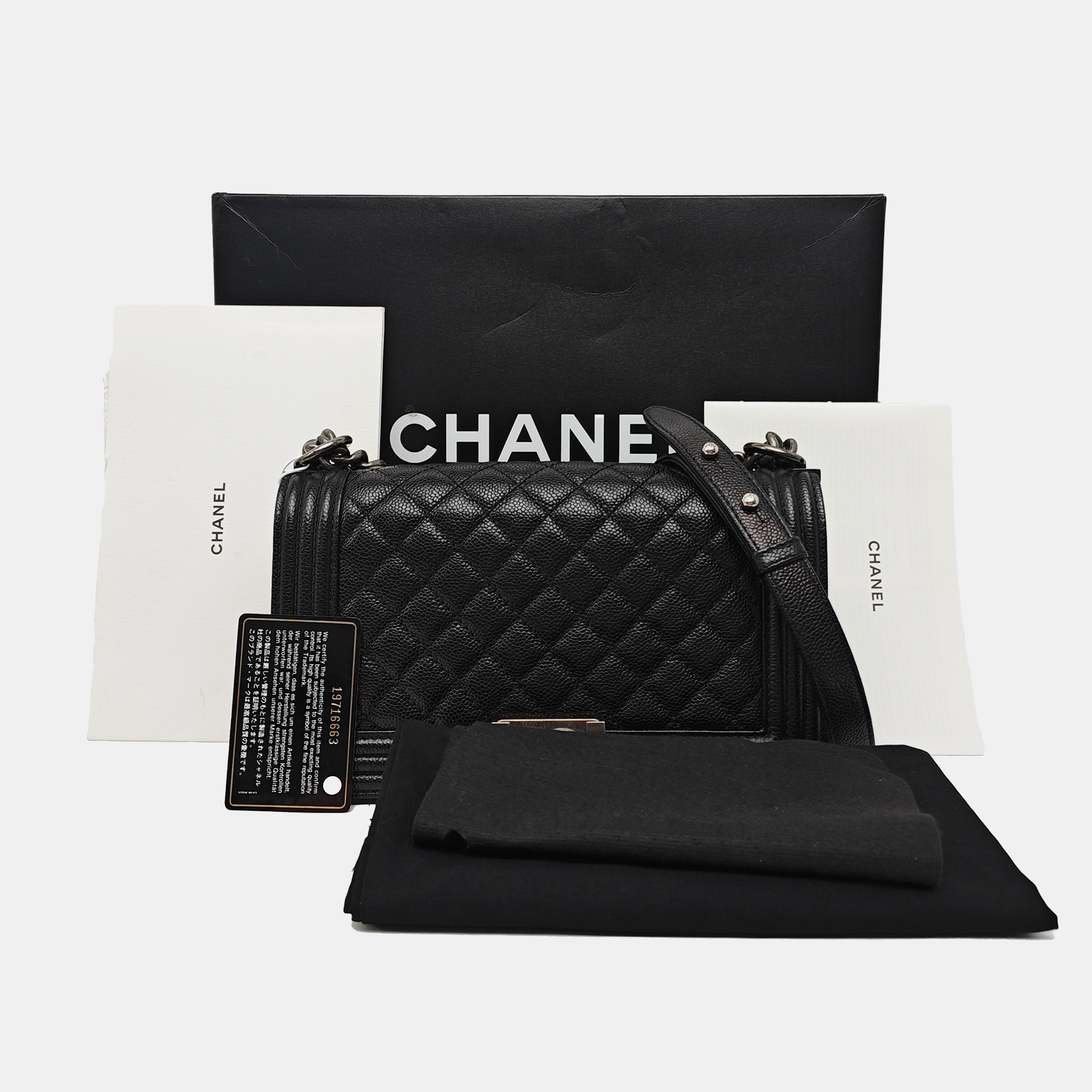 BOY CHANEL Medium Quilted Grained Calfskin Black