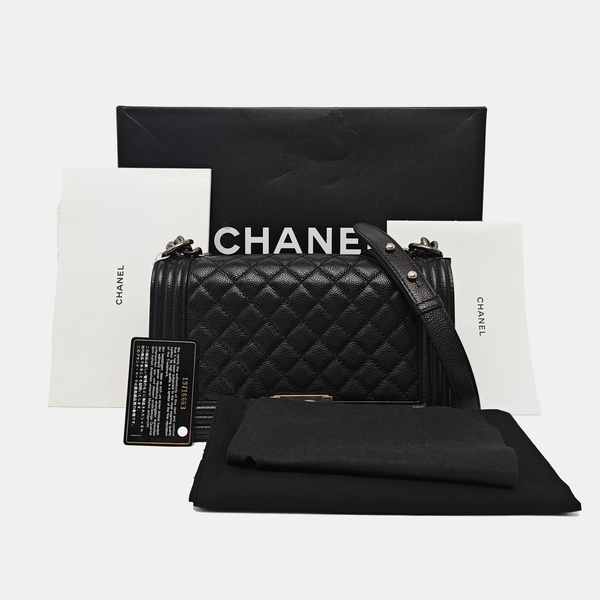 BOY CHANEL Medium Quilted Grained Calfskin Black