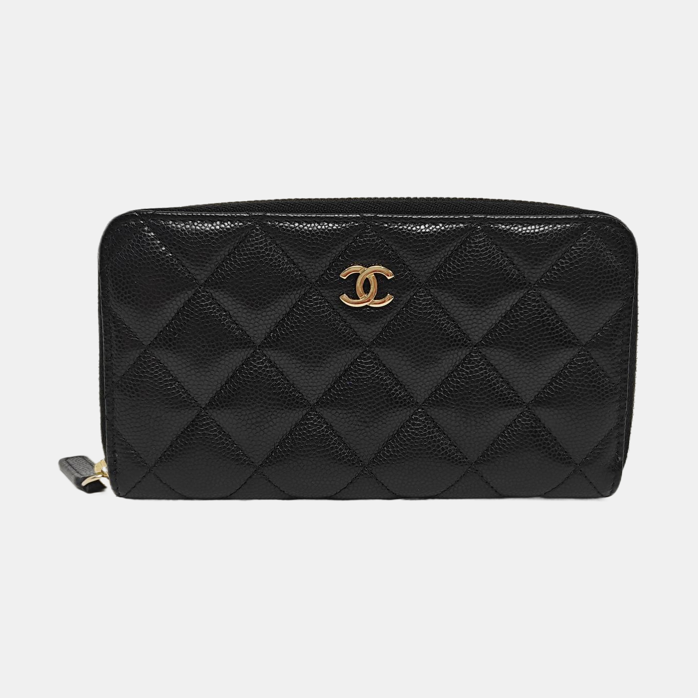 Quilted Grained Calfskin Wallet Black