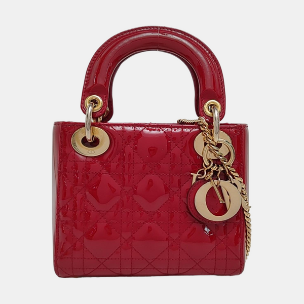 Lady Dior Mini Cannage Patent Calfskin Red