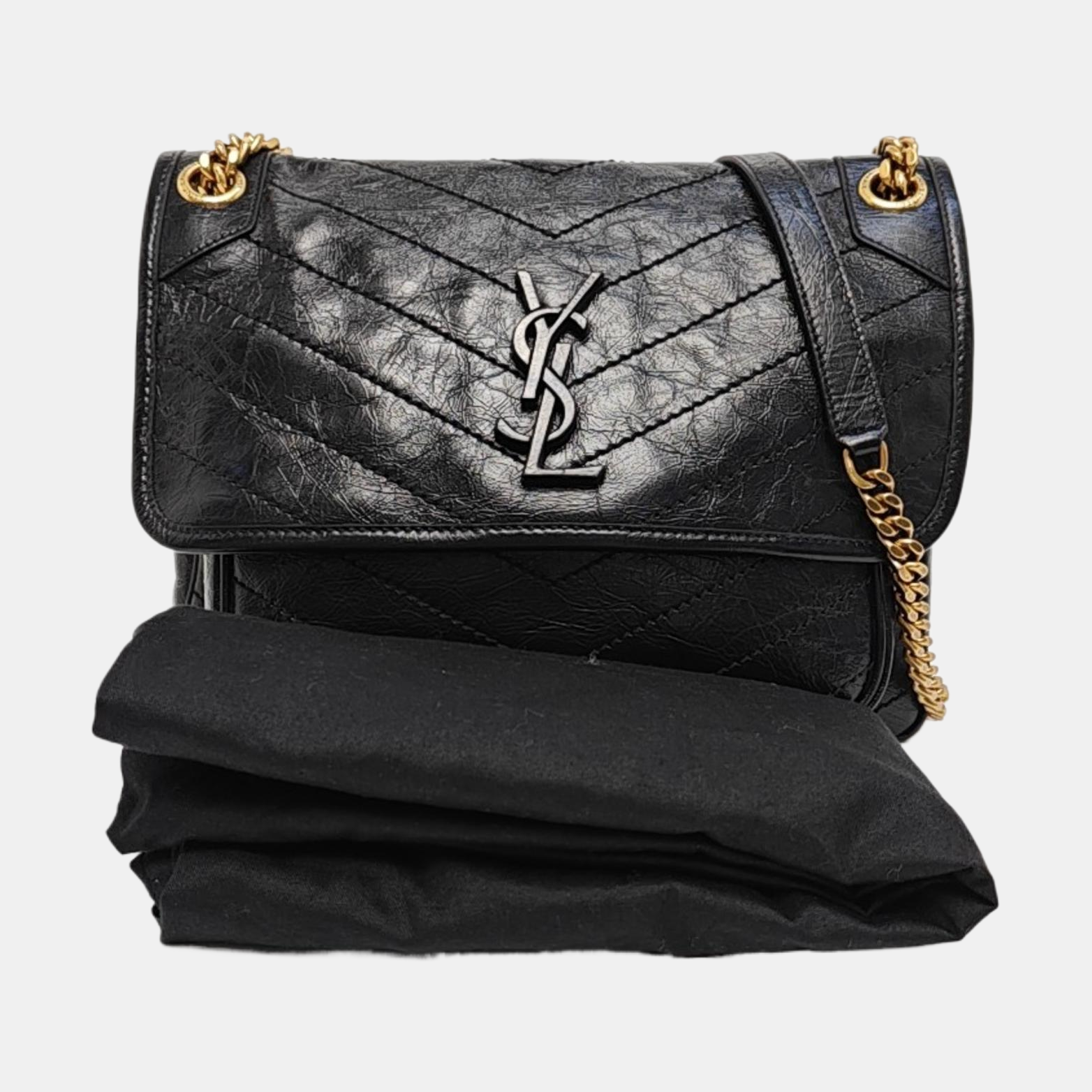NIKI Medium Chevron Calfskin Black