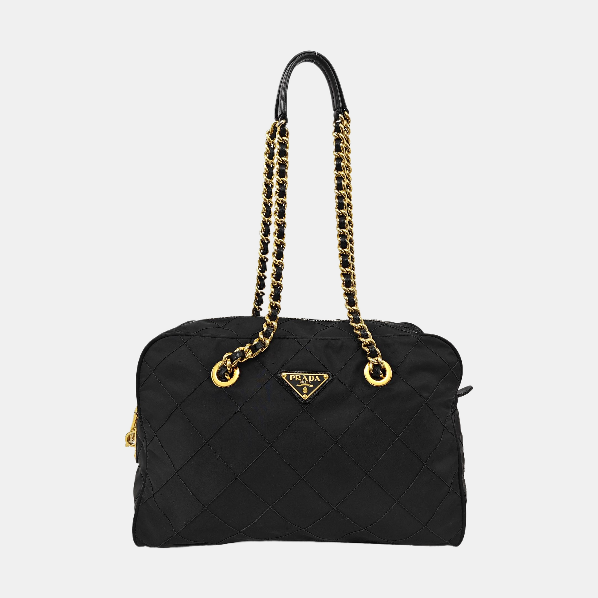 Chain Tote Quilted Nylon Black